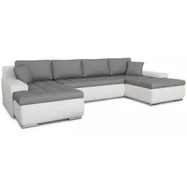 Sofnet Wohnlandschaft mit Schlaffunktion Faris U-Form - Couch, Schlafsofa mit Bettkasten, Couchgranitur mit Bettfunktion, Big Sofa, Bettsofa (Weiß + Grau (Madryt 120 + Inari 91))