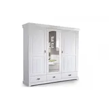 3-türiger Kleiderschrank Schrank Kasten ROMAN Kiefer massiv weiß weiss B192