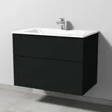 Glas-Waschtisch-Set mit Waschtischunterschrank „3way“ 80 × 48,7 × 58,2 cm in Vulkan (matt), mit Hahnlochbohrung