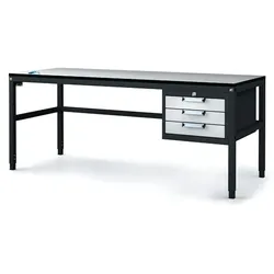 Antistatische ESD-Werkbank, 3 Werkzeugkästen mit Schubladen, 1800x800x745-985 mm