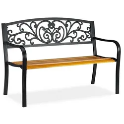 relaxdays Rustikale Gartenbank Metall & Holz silber