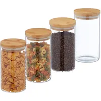Relaxdays Vorratsgläser Bambusdeckel, 4er Set, Vorratsdosen Glas, 1000ml, luftdicht,