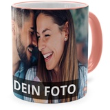 PhotoFancy® - Fototasse vollflächig Bedruckt - Personalisierte Panorama-Tasse mit eigenem Foto selbst gestalten - Rosa