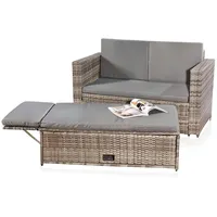 Mucola Gartenlounge-Set Polyrattan Gartensofa Lounge Sofa Gartenmöbel Gartensofa Sitzgarnitur, (Set, 2-tlg., Sofa & Ottomane), Kissen inkl. Reißverschluss, daher abnehm- und waschbar grau