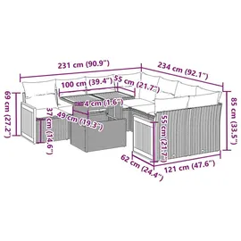 vidaXL Garten-Sofagarnitur 9-tlg. Loungeset beige