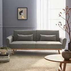 2-3-Sitzer Schlafsofa hellgrau mit Stoffbezug und Holzbeinen, skandinavischischer Stil - Oskar