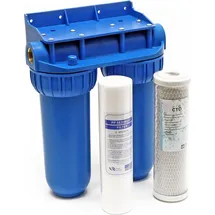 Naturewater NW-BR10B2 2 Stufen Wasserfilter Doppelfilter, 5 μ, 26,16 mm (3/4"), Ø62 mm PP Kartusche, Filter Wandhalterung, Filterschlüssel, Sedimentfilter Aktivkohleblock