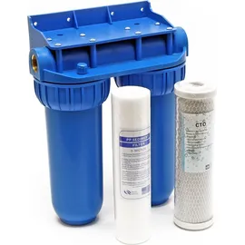 Naturewater NW-BR10B2 2 Stufen Wasserfilter Doppelfilter, 5 μ, 26,16 mm (3/4"), Ø62 mm PP Kartusche, Filter Wandhalterung, Filterschlüssel, Sedimentfilter Aktivkohleblock