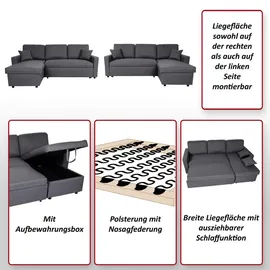 MCW Sofa L-Form, Liegefläche Nosagfederung 228cm ~ dunkelgrau