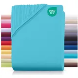 Carpe Sonno Spannbettlaken Jersey 90x200 100x200 120x200 140x200 160x200 180x200 200x200 70x140, Jersey, Gummizug: rundum, (1 Stück), Baumwoll Babybett Spannbettlaken 70x140 Baby Laken Türkis blau 70 cm x 140 cm