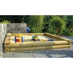 Baumstamm Sandkasten – 200 × 200 × 22 cm, Kiefer-Rundholz Ø 12 cm, kesseldruckimprägniert, inkl. Montagematerial, für Garten & Spielplatz