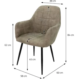 ECD Germany 2er Set Esszimmerstühle mit Rücken- und Armlehnen, Olive, aus Kunstleder