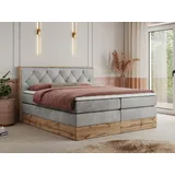 MKS Meble King Boxspringbett 180x200 mit Bettkasten Eiche, Polsterbett 180x200 mit Matratze H3, Bett 180x200 mit Kopfteil, Bett mit Holzrahmen in W... - Hellgrau