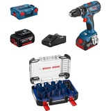 Bosch Professional Akku Schlagbohrschrauber GSB 18V-28 + 14 tlg. Expert Tough Material Lochsäge Set (für Holz mit Metall, Ø 20-76 mm, Zubehör Bohrmaschine)