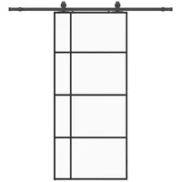vidaXL Schiebetür Schiebetür mit Beschlag Schwarz 90x205 cm ESG-Glas schwarz