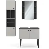 Vicco Badmöbel-Set Gerta Grau/Schwarz 3 Teile Hängeschrank 2 Türen