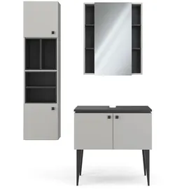 Vicco Badmöbel-Set Gerta Grau/Schwarz 3 Teile Hängeschrank 2 Türen
