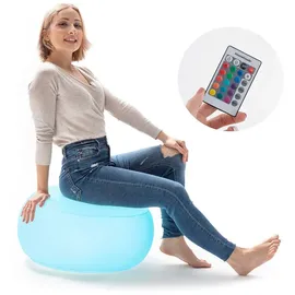InnovaGoods Aufblasbarer LED-Hocker Pulight, Mehrfarbige Beleuchtung, Fernbedienung, Wasserdicht, Für Innen & Außen, Inkl. Luftpumpe, Tragbar, Weiß, Unica, Kunststoff