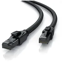 Primewire Patchkabel CAT 8 mit Baumwollummantelung, Gigabit Ethernet LAN Kabel - Black Series, 40 Gbit/s - S/FTP PIMF Schirmung, Netzwerkkabel - 2m