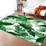 Sxakswol Teppich Wohnzimmer 120x170 cm Grüne Blätter 3D Teppich Tropische Pflanzen Küche Esszimmer Schlafzimmer Teppich Kurzflor rutschfest Waschbar Teppiche Weich Pflegeleicht Y788