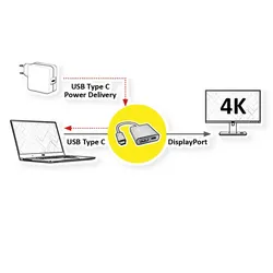 ROLINE Display Adapter USB Typ C - DisplayPort v1.2 + PD