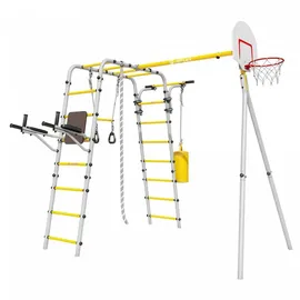 JEFlex Klettergerüst GardenMaxx G2 238x240x233 cm Stahl multifunktional für Kinder & Erwachsene - Grau/Gelb