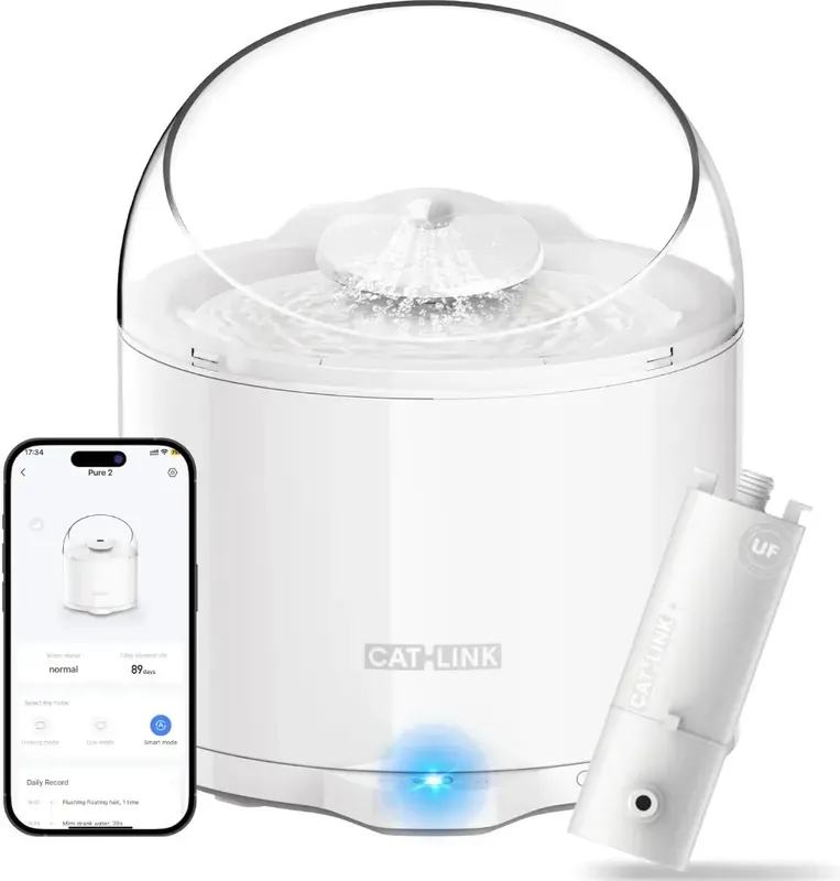 CatLink KI-Futternapf Pure 2 W02, 2,6 L Fassungsvermögen, Gesundheitsüberwachung, ultra-leiser Betrieb, kabellose Wasserpumpe