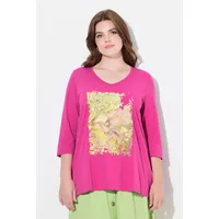 Ulla Popken Damen große Größen Übergrößen Plus Size Shirt, Natur-Motiv, A-Linie, V-Ausschnitt, 3/4-Arm sommerbeere 58+ 835212810-58+ - 58-60