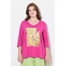 Ulla Popken Damen große Größen Übergrößen Plus Size Shirt, Natur-Motiv, A-Linie, V-Ausschnitt, 3/4-Arm sommerbeere 58+ 835212810-58+ - 58-60