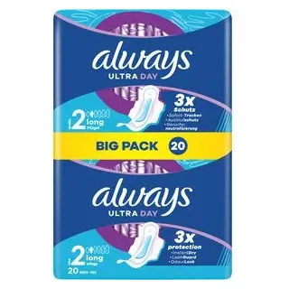 Always Ultra-Binden Day Long, 2, mit Flügeln, Big Pack