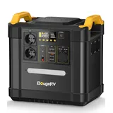 BougeRV Fort1500 1456Wh Tragbare Powerstation mit 2200W Ausgang, LiFePO4 Stromgenerator mit 3500 Zyklen, Solar Generator mit 400W PV-Anschluss, mit LED-Licht für Stromausfälle, Camping, Wohnmobil