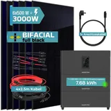 sunniva Balkonkraftwerk Full Black Bifazial 3000 W inkl. 7,68 kWh Speicher + 6 x 500 W N-Typ Glas-Glas Bifacial Module