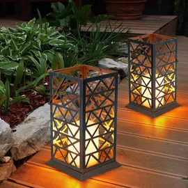 ETC Shop Led Solar Steh Hänge Lampe rost grün Terrassen Leuchte Feuereffekt Außen Garten Laterne