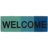 Relaxdays Fußmatte schmal WELCOME Farbverlauf, Kokos/Gummi, rutschfest, BxT: 75x25 cm, Türvorleger, blau