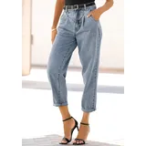 Buffalo Relax-fit-Jeans "in modischem Crop-Design", Damen, Gr. 36, N-Gr, blau (blau, washed), Denim/Jeans, Obermaterial: 100% Baumwolle, unifarben, figurumspielend knöchelfrei, Jeans, in High-Waist-Form mit Bundfalten, verkürzte Länge, Sommerhose, Topseller