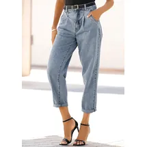 Buffalo Relax-fit-Jeans "in modischem Crop-Design", Damen, Gr. 36, N-Gr, blau (blau, washed), Denim/Jeans, Obermaterial: 100% Baumwolle, unifarben, figurumspielend knöchelfrei, Jeans, in High-Waist-Form mit Bundfalten, verkürzte Länge, Sommerhose, Topseller
