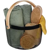 Relaxdays Drahtkorb Aufbewahrungskorb rund mit Henkel 28 x 26 x 30 cm schwarz