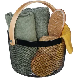 Relaxdays Drahtkorb Aufbewahrungskorb rund mit Henkel 28 x 26 x 30 cm schwarz