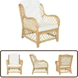 Vidaxl - Sessel mit Kissen Natürliches Rattan und Leinen - Ratansessel - Wohnzimmersofa - Sitzgelegenheit - Gartenstuhl - Lounge Chair