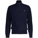 GANT Herren Strickjacke, Wolle - EXTRAFINE LAMBSWOOL ZIP CARDIGAN, Stehkragen Blau 3XL