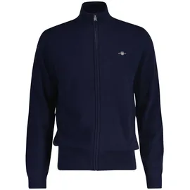GANT Herren Strickjacke, Wolle - EXTRAFINE LAMBSWOOL ZIP CARDIGAN, Stehkragen Blau 3XL