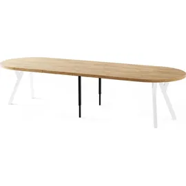 WFL GROUP Esstisch Rund Groß XXL Ausziehbar im Loft-Stil – 100 bis 300 cm – Extra Lang Ausziehtisch mit Weißen Holzbeinen, Industrieller Tisch für 5-1... - Braun