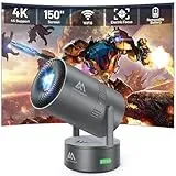 [Eingebauter Akku] Aubor Mentech Mini Beamer 4K Heimkino, Mini Projektor, Beamer WiFi6 und BT5.2 mit Android OS, Auto Trapezkorrektur, 180-Grad-Winkel, 150-Zoll-Display für Phone/PC/Xbox, HDMI