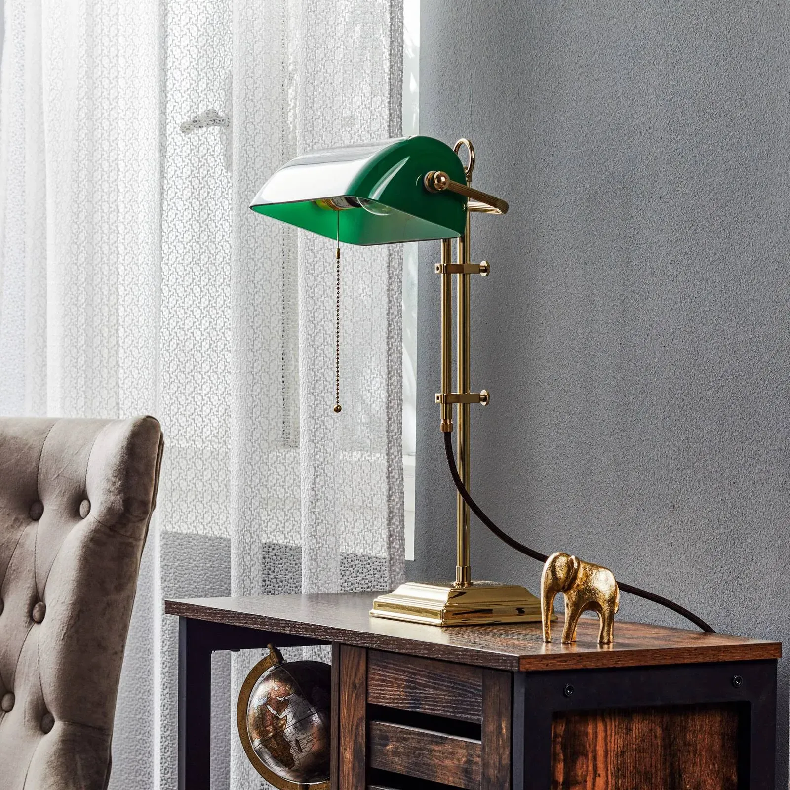 Berliner Messinglampen Schreibtischlampe GITA, grün, für Wohn- / Esszimmer, Glas, Antik, Tischlampe - cm - cm - 50 cm