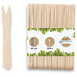 BIOZOYG 1000 Stück Einweg Pommesgabeln 8,5cm Pommesgabeln Pommespieker Holz, Einwegbesteck für Pommes Frites, biologisch abbaubares Holzbesteck