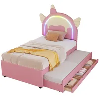 DOPWii Prinzessinbett 90*200cm Cartoon Kinderbett,Ausgestattet mit Ausziehbares Rollbett, Einzelbett,Einhornform,PU-Material,Violett rosa