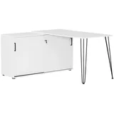 Proregal Eckschreibtisch Zebra HxBxT 74 x 129,5 x 145 cm Aktenschrank mit 2 Fächern & 2 Abschließbare Schiebetüren Weiß