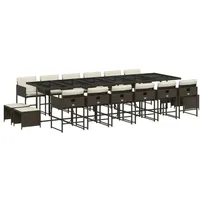 VidaXL 17-tlg. Garten-Essgruppe mit Kissen Braun Poly Rattan