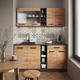 Vicco Singleküche R-Line Goldkraft Eiche/Anthrazit 160 cm ohne Arbeitsplatte