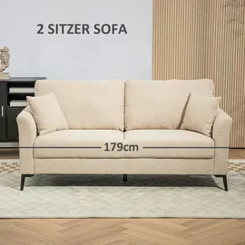 Homcom 2 Sitzer Sofa, Couch mit Leinenoptik, Metallbeine, Polstersofa, Gepolsterter Doppelsofa für Wohnzimmer, Schlafzimmer, 179 x 80 x 89 cm, Beige